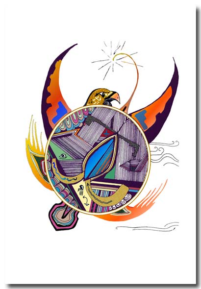Woman Who Remembers. Tribal sacred art by Turtleheart, Ojibway Artist living in Taos, New Mexico. Copyright 2004. Turtleheart. One of a kind.