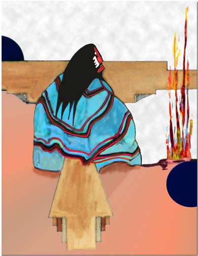 Woman Who Remembers. Tribal sacred art by Turtleheart, Ojibway Artist living in Taos, New Mexico. Copyright 2004. Turtleheart. One of a kind.