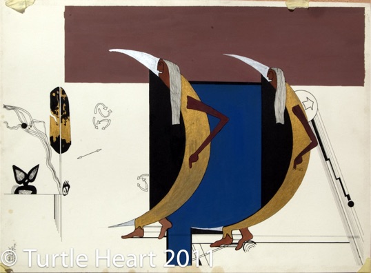 Two Women Who Remember the Moon (Women), a painting by Turtle Heart. Ojibwe.