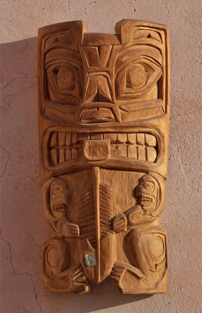 Ceremonial Bear carving in old growth cvedar by Turtle Heart. Ojibwe. Pantelleria.